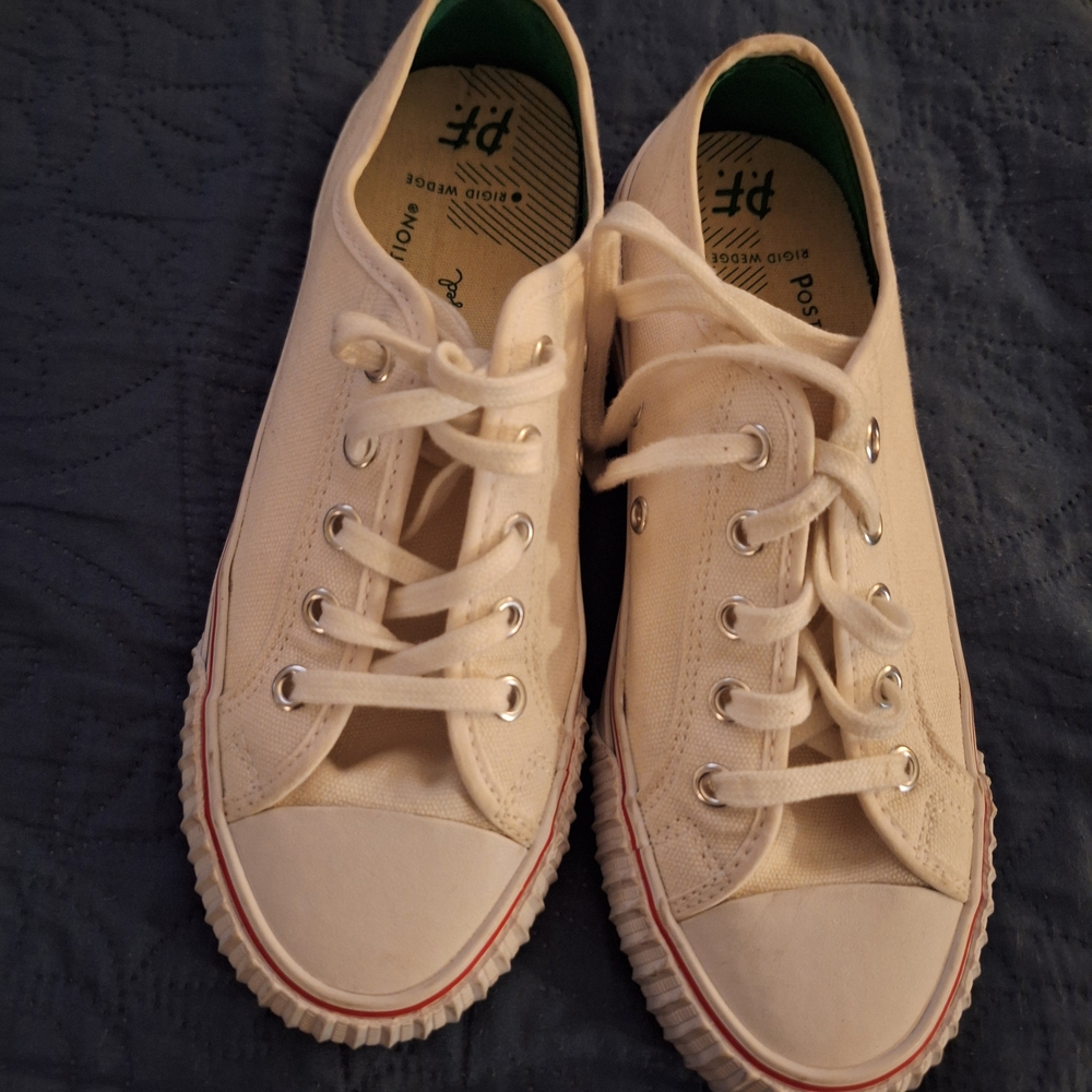White PF Flyers Canvas Sneakers with Red Trim